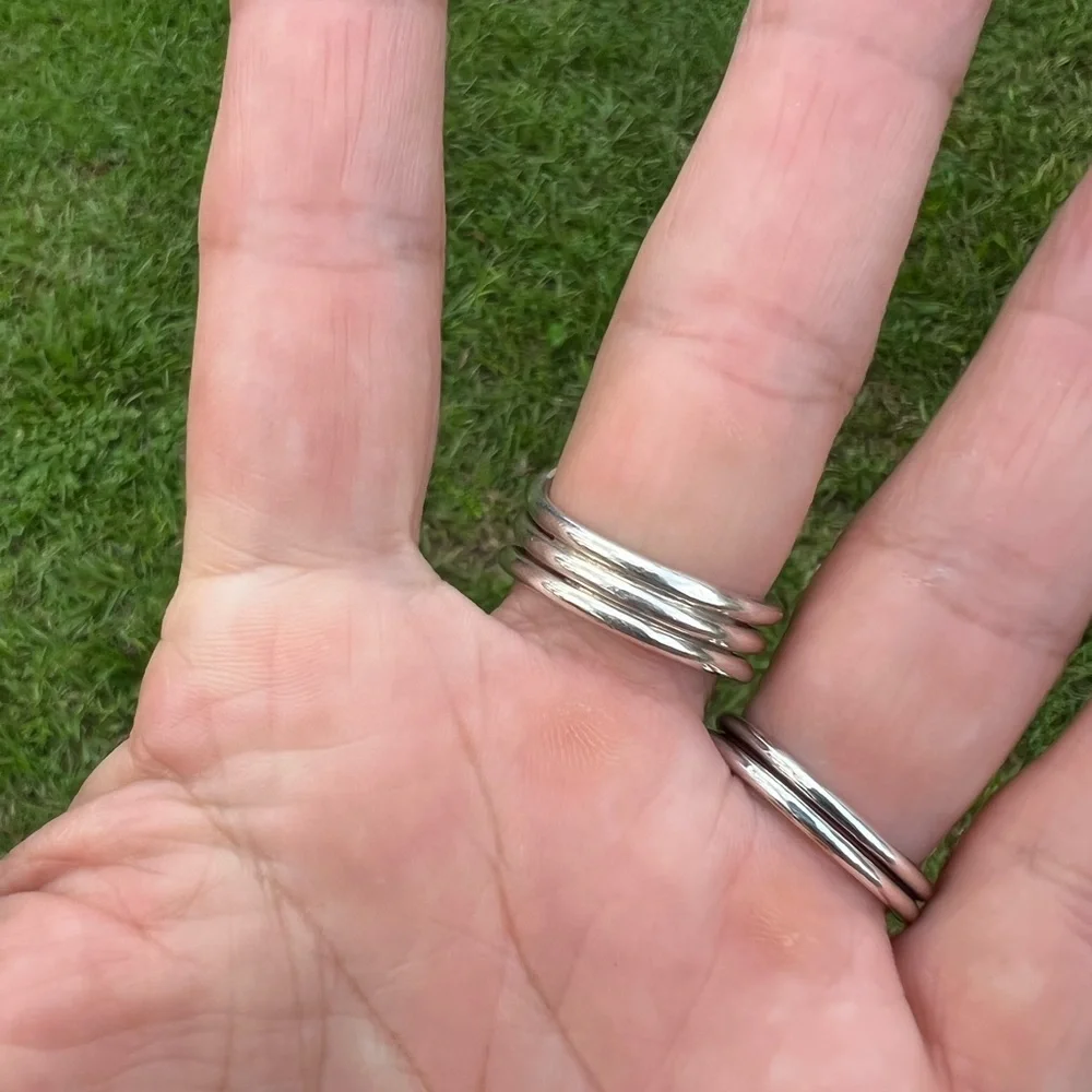 Sterling Silver MEXICO Freeform Weave Tapered Three Layered Band Ring - Picture 8 of 17